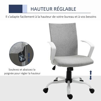 Vinsetto Chaise de bureau ergonomique hauteur réglable pivotante 360° piètement acier blanc lin gris clair 4