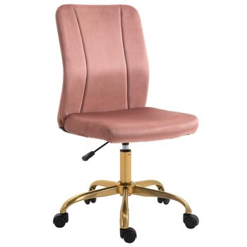 Vinsetto Chaise de bureau style Art déco hauteur réglable pivotante 360° piètement métal doré velours rose poudré 1