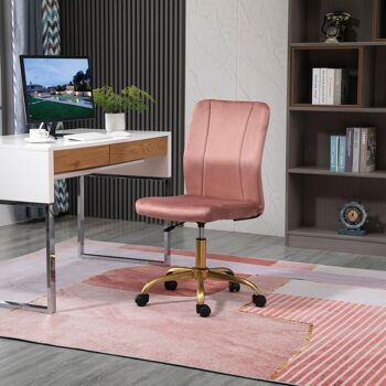 Vinsetto Chaise de bureau style Art déco hauteur réglable pivotante 360° piètement métal doré velours rose poudré 2