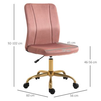 Vinsetto Chaise de bureau style Art déco hauteur réglable pivotante 360° piètement métal doré velours rose poudré 3