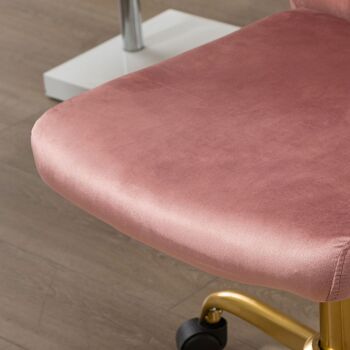 Vinsetto Chaise de bureau style Art déco hauteur réglable pivotante 360° piètement métal doré velours rose poudré 4