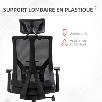 Fauteuil de bureau gamer pivotant - accoudoirs, tétière réglables - support lombaire - revêtement synthétique et polyester rouge noir 5