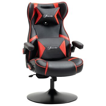 Fauteuil gaming fauteuil de bureau gamer fonction audio pivotant réglable accoudoirs relevables rouge noir 1