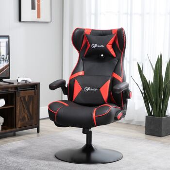 Fauteuil gaming fauteuil de bureau gamer fonction audio pivotant réglable accoudoirs relevables rouge noir 2