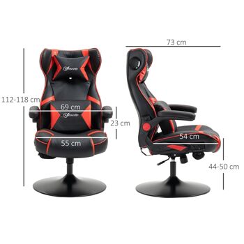 Fauteuil gaming fauteuil de bureau gamer fonction audio pivotant réglable accoudoirs relevables rouge noir 3