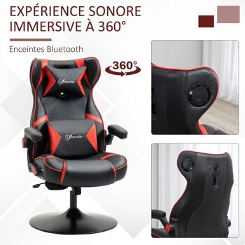 Fauteuil gaming fauteuil de bureau gamer fonction audio pivotant réglable accoudoirs relevables rouge noir 4