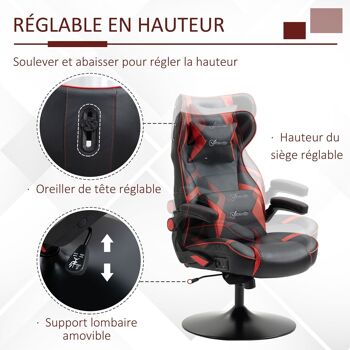 Fauteuil gaming fauteuil de bureau gamer fonction audio pivotant réglable accoudoirs relevables rouge noir 5