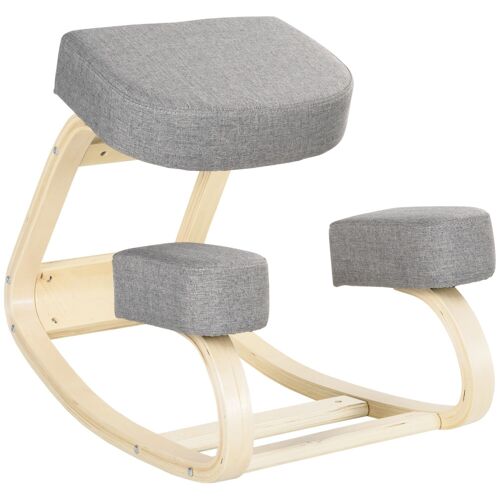 Tabouret ergonomique - siège assis à genoux - chaise à genoux grand confort - bois bouleau polyester gris