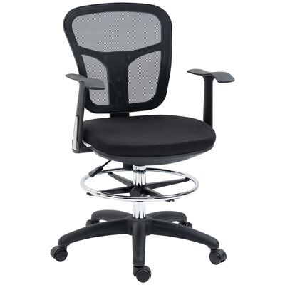 Sillón de oficina asiento alto ajustable Dim. 59L x 59W x 95-115H cm 360° giratorio malla transpirable negro
