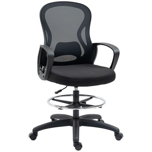Fauteuil de bureau chaise de bureau assise haute réglable dim. 59L x 65l x 109-124H cm pivotant 360° maille respirante noir