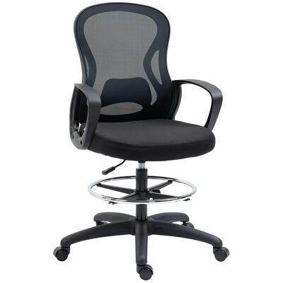 Sillón de oficina silla de oficina asiento alto ajustable Dim. 59L x 65W x 109-124H cm 360° giratorio malla transpirable negro