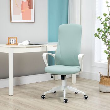 Fauteuil de bureau manager ergonomique inclinable réglable acier nylon blanc polyester vert d'eau 2