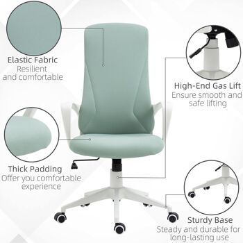 Fauteuil de bureau manager ergonomique inclinable réglable acier nylon blanc polyester vert d'eau 4