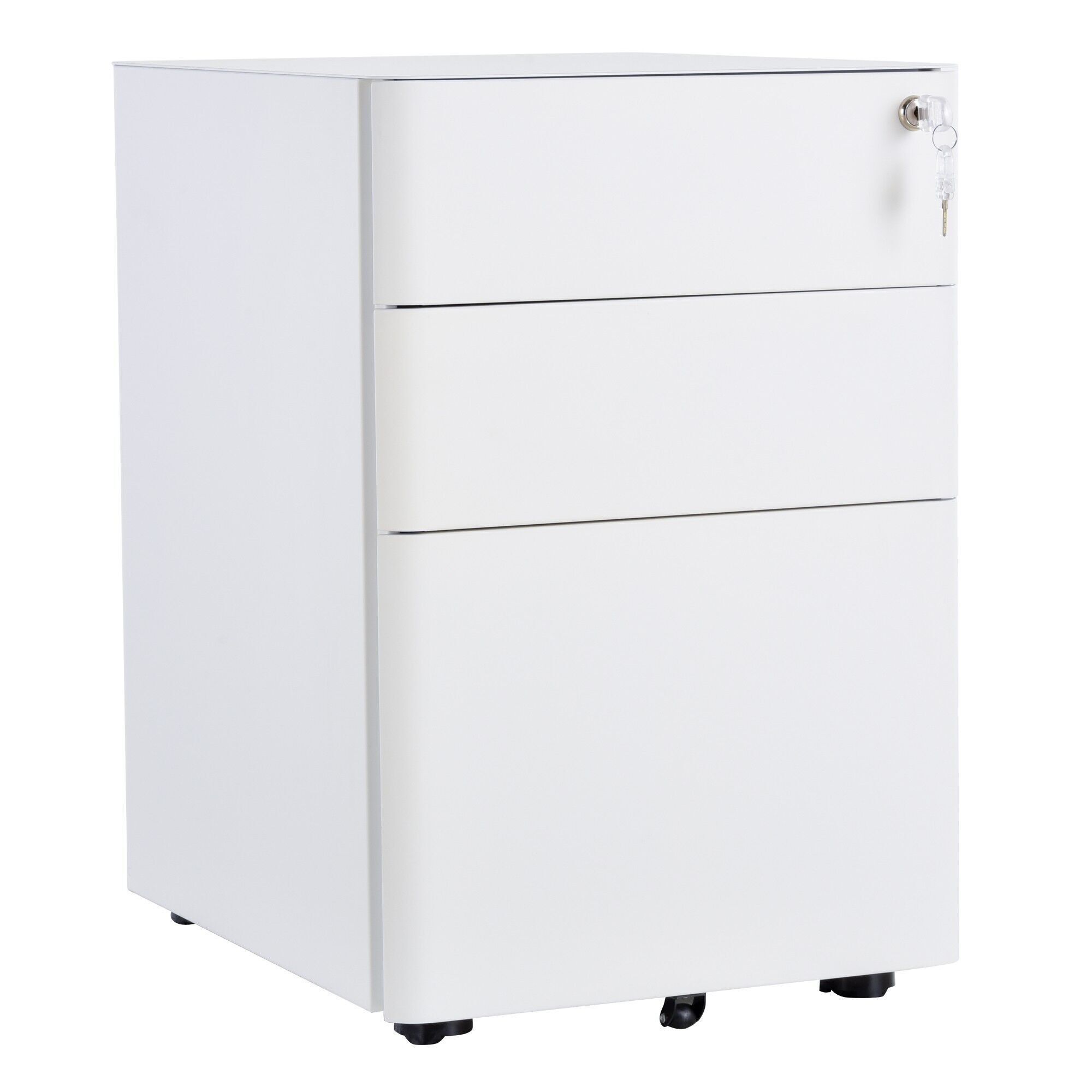 HOMCOM Mobile per ufficio su ruote 3 cassetti scorrevoli con serratura classificatore di file Dim. 39L x 48L x 59A cm acciaio bianco