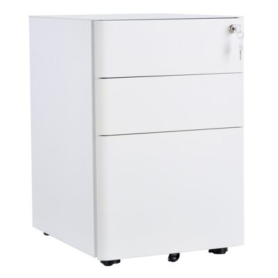 HOMCOM Office storage unit on wheels 3 lockable sliding drawers file sorter dim. 39L x 48W x 59H cm white steel