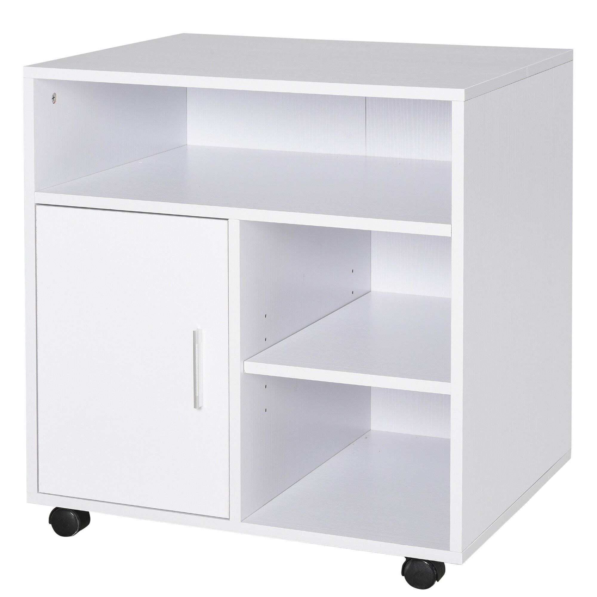 Supporto per stampante organizer scrivania porta armadio 3 nicchie + grande vassoio in truciolare bianco