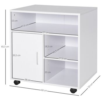Support d'imprimante organiseur bureau caisson placard porte 3 niches + grand plateau panneaux particules blanc 3