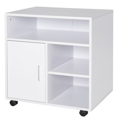 HOMCOM Impresora soporte organizador caja de escritorio puerta de armario 3 nichos + bandeja grande de tablero de partículas blanco