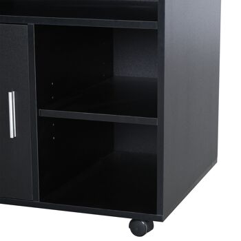 HOMCOM Support d'imprimante organiseur bureau caisson placard porte 3 niches + grand plateau panneaux particules noir 4