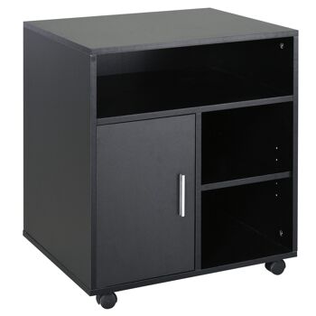 HOMCOM Support d'imprimante organiseur bureau caisson placard porte 3 niches + grand plateau panneaux particules noir 5