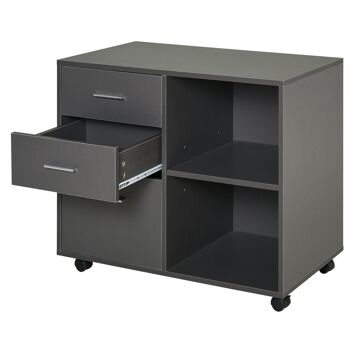 HOMCOM Support d'imprimante organiseur bureau caisson 3 tiroirs + 2 niches + grand plateau panneaux particules gris 4