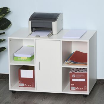 Vinsetto Support d'imprimante - caisson organiseur bureau - 4 niches, placard porte, grand plateau - panneaux particules blanc 2