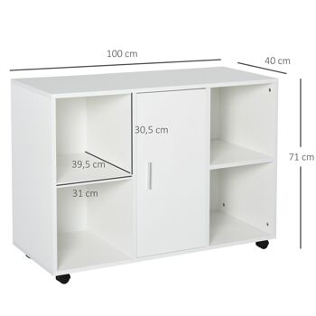 Vinsetto Support d'imprimante - caisson organiseur bureau - 4 niches, placard porte, grand plateau - panneaux particules blanc 3