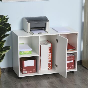 Vinsetto Support d'imprimante - caisson organiseur bureau - 4 niches, placard porte, grand plateau - panneaux particules blanc 4