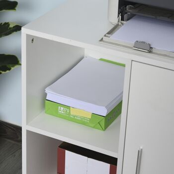Vinsetto Support d'imprimante - caisson organiseur bureau - 4 niches, placard porte, grand plateau - panneaux particules blanc 5