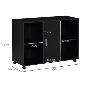 Vinsetto Support d'imprimante - caisson organiseur bureau - 4 niches, placard porte, grand plateau - panneaux particules noir 3