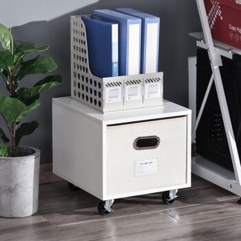 Vinsetto Caisson de bureau rangement bureau sur roulettes tiroir lin beige avec porte-étiquette panneaux particules blanc 2