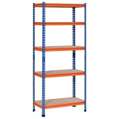 Rayonnage charges lourdes ou volumineuses - étagère garage - 5 tablettes réglables en hauteur - métal bleu orange MDF