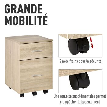 Caisson de bureau rangement bureau sur roulettes 2 tiroirs panneaux particules aspect bois 5