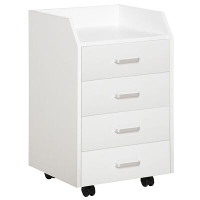 Vinsetto Office storage unit on wheels 4 sliding drawers top with MDF edge white particle board