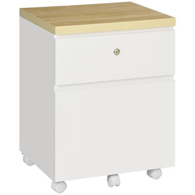 Caisson de bureau rangement bureau sur roulettes 2 tiroirs verrouillables 2 clés fournies panneaux blanc bois clair