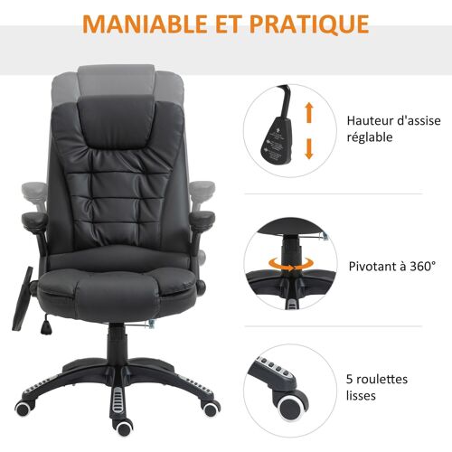 Fauteuil de bureau direction pivotant massant chauffant électrique revêtement synthétique noir