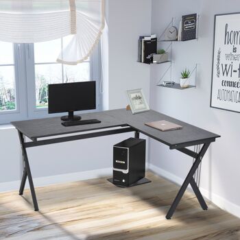 Bureau d'angle informatique design contemporain 155L x 130l x 76H cm MDF acier noir 2