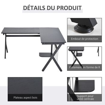 Bureau d'angle informatique design contemporain 155L x 130l x 76H cm MDF acier noir 5