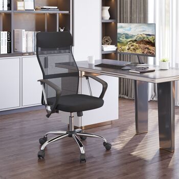 HOMCOM Fauteuil de bureau manager grand confort dossier ergonomique hauteur assise réglable pivotant tissu maille noir 2