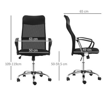 HOMCOM Fauteuil de bureau manager grand confort dossier ergonomique hauteur assise réglable pivotant tissu maille noir 3