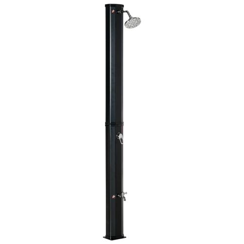 Douche solaire d'extérieur réservoir 35L pression max. 3,5 bar - mitigeur, grand pommeau orientable, robinet à pieds - PVC ABS noir