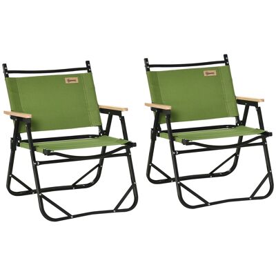 Set of 2 folding camping beach chairs - aluminum structure with carrying bag - size 55L x 55W x 66H cm green