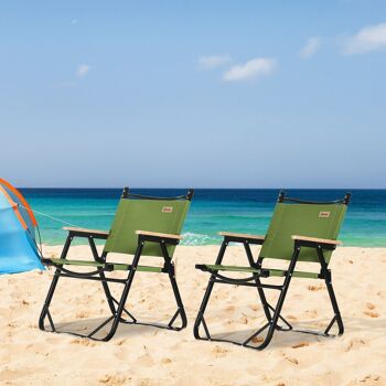 Lot de 2 chaises de plage camping pliantes - structure en aluminium avec sac de transport - dim. 55L x 55l x 66H cm vert 2