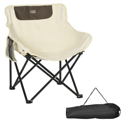 Foldable camping chair with transport bag and storage pouch beige oxford steel