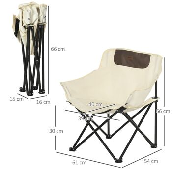 Chaise de camping pliable avec sac de transport et pochette de rangement acier oxford beige 3