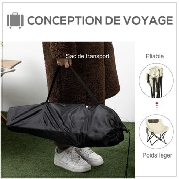 Chaise de camping pliable avec sac de transport et pochette de rangement acier oxford beige 4