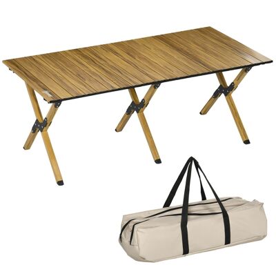 Folding aluminum garden picnic camping table with carrying bag - dim. 116L x 60W x 45H cm - wood look
