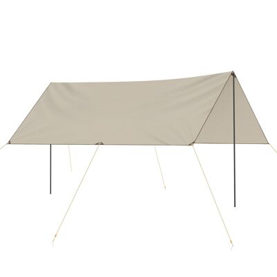 Camping tarp tent 4 x 3 m tarpaulin sun protection with 2 poles and khaki multifunction carrying bag