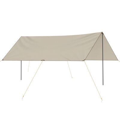 Camping tarp tent 5 x 3 m tarpaulin sun protection with 2 poles and khaki multifunction carrying bag