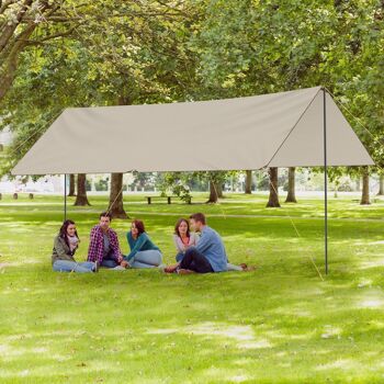 Tente tarp de camping bâche 5 x 3 m protection solaire avec 2 mâts et sac de transport multifonction kaki 2